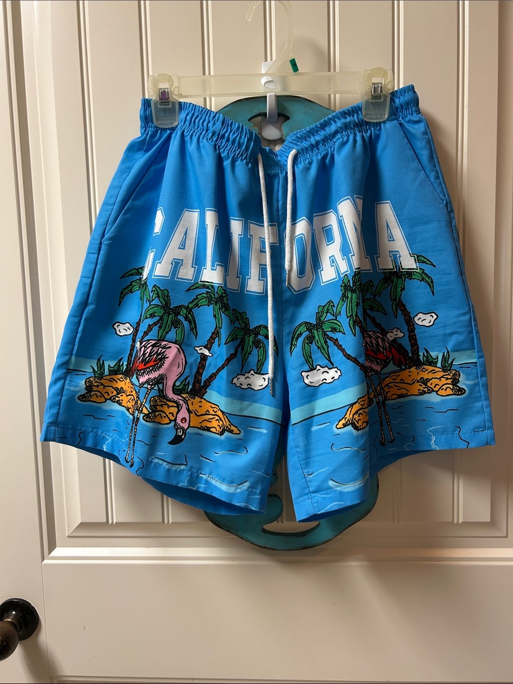 ROMWE Blue "California" Graphic Swim Board Shorts